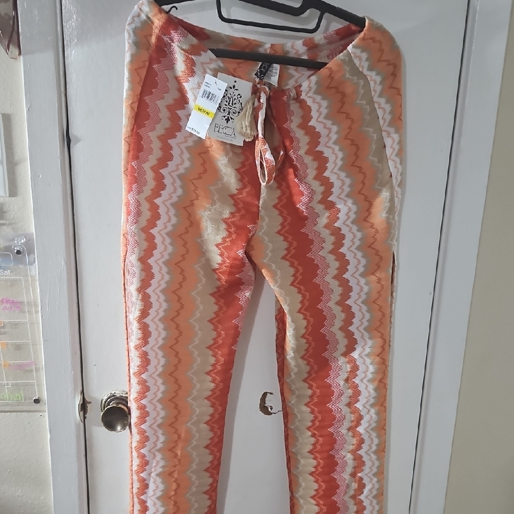 BECCA Orange and Cream Zigzag Pattern Pants
